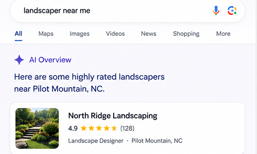 Example Google search result showing an AI overview recommending a local business.